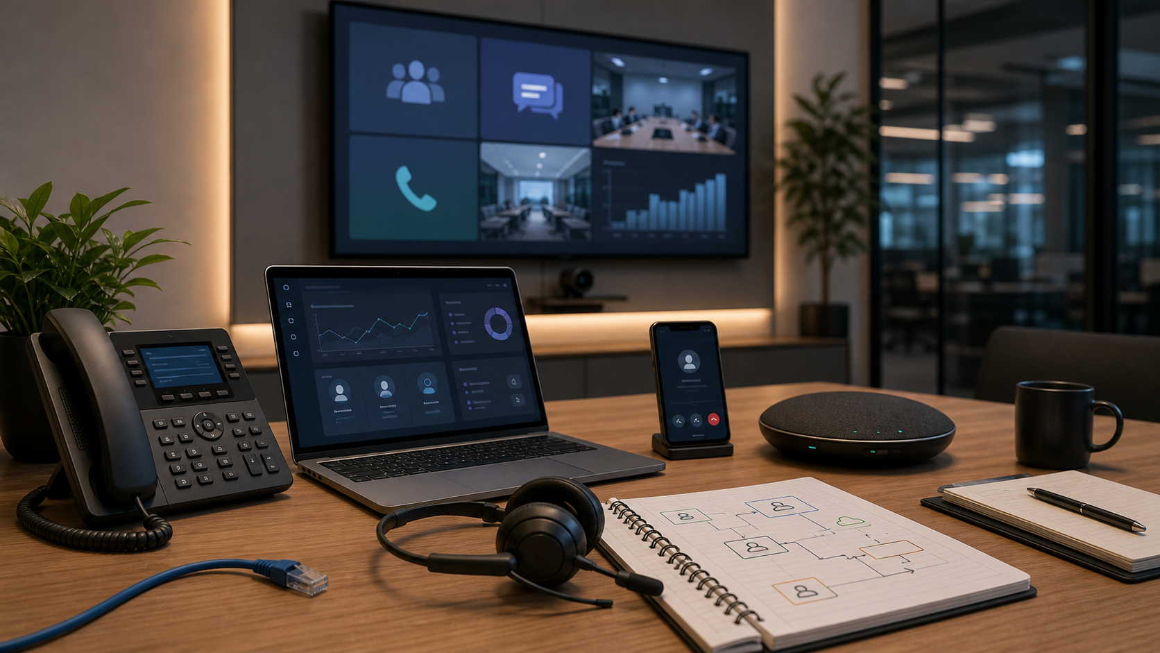 Business video meeting and collaboration setup for communication planning