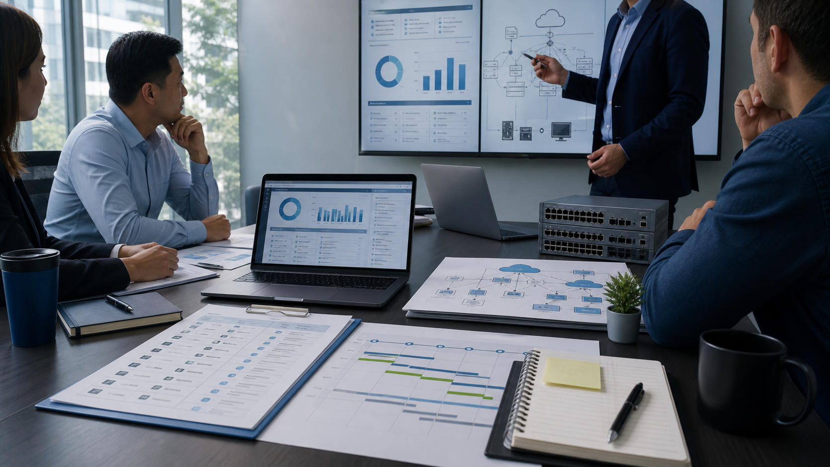Cost-effective IT solutions planning session with IT asset inventory service roadmap network diagram and lifecycle review