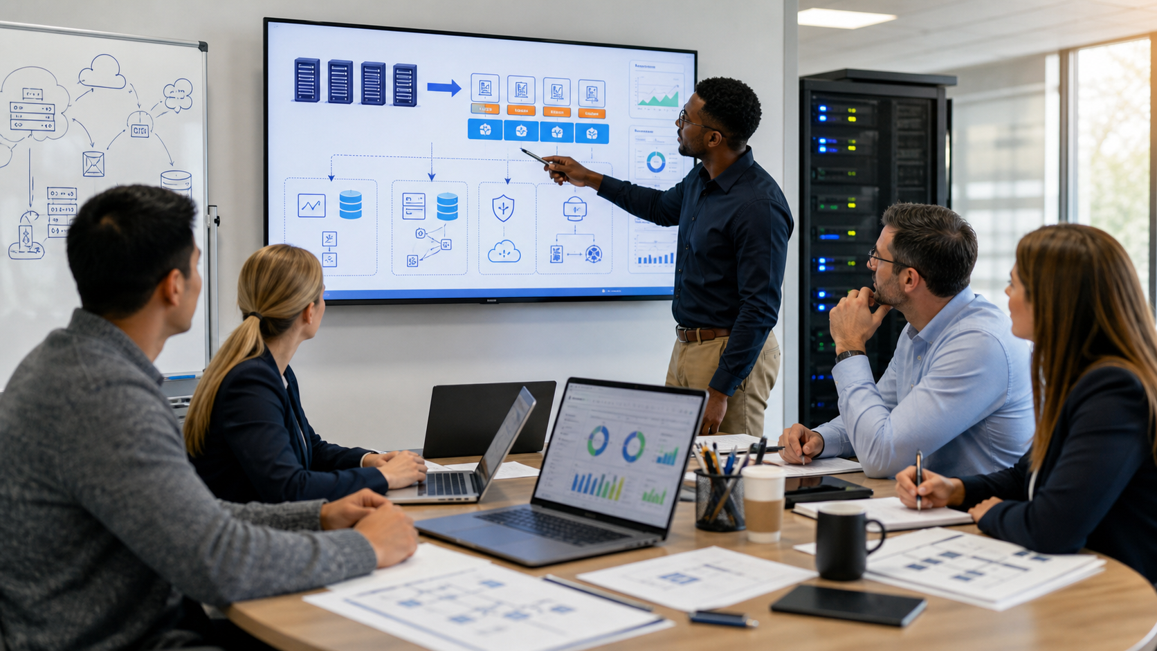 Virtualization services planning session with physical servers virtual machines resource pools backup and security checkpoints