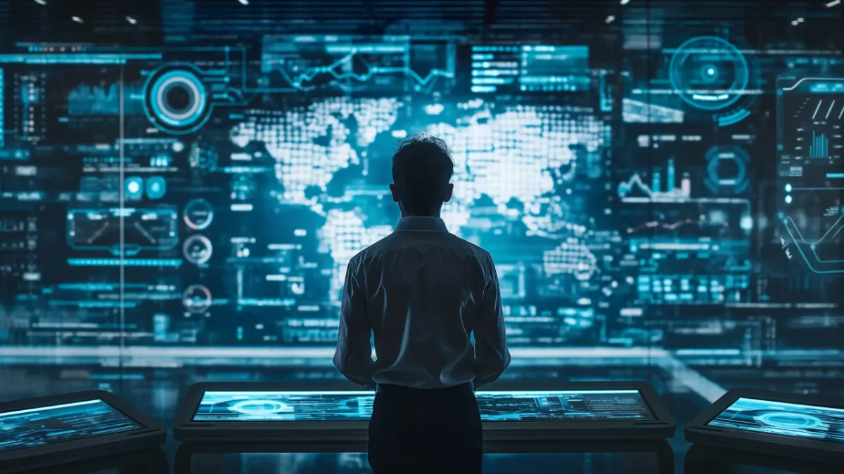 IT strategy planning image with leader reviewing technology dashboards and roadmap priorities