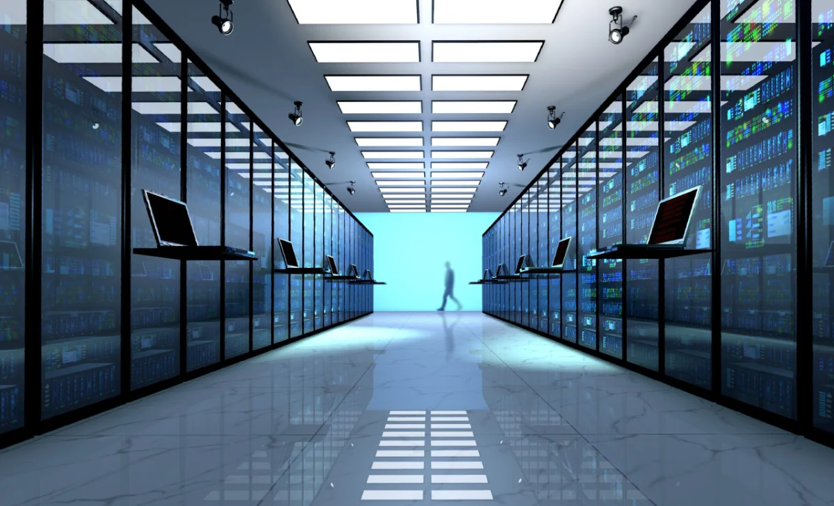 Remote monitoring planning image with data center monitoring corridor and operational visibility